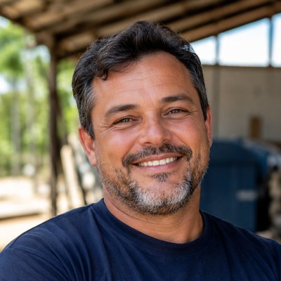 Carlos, de braços cruzados, na oficina onde trabalha